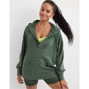 Aerie Dark Green Oversized V-Neck Hoodie size XS